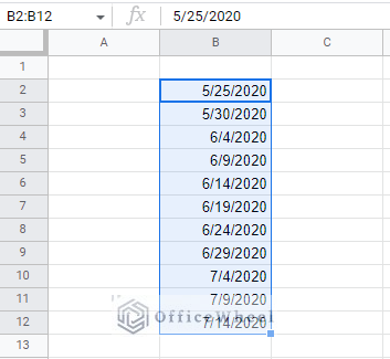 autofill date in 5-day intervals in google sheet